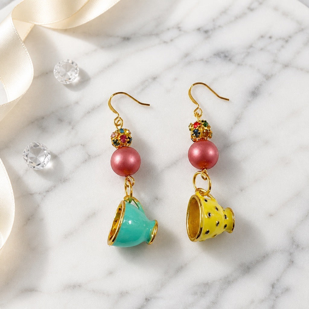 Whimsical Mismatched Teacup Earrings