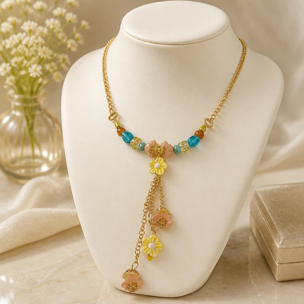 Colorful Floral Tassel Necklace