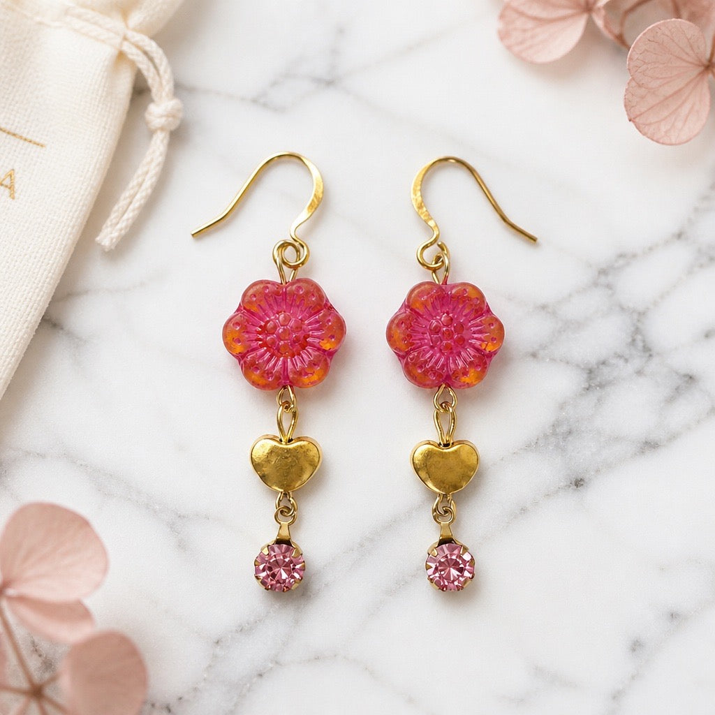 Fuchsia Cubic Zirconia Floral Earrings