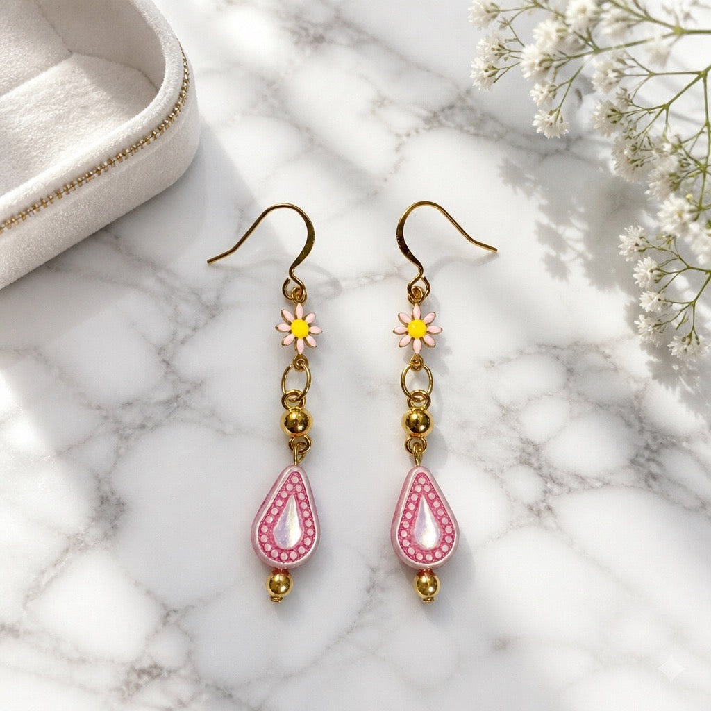 Pink Daisy Earrings