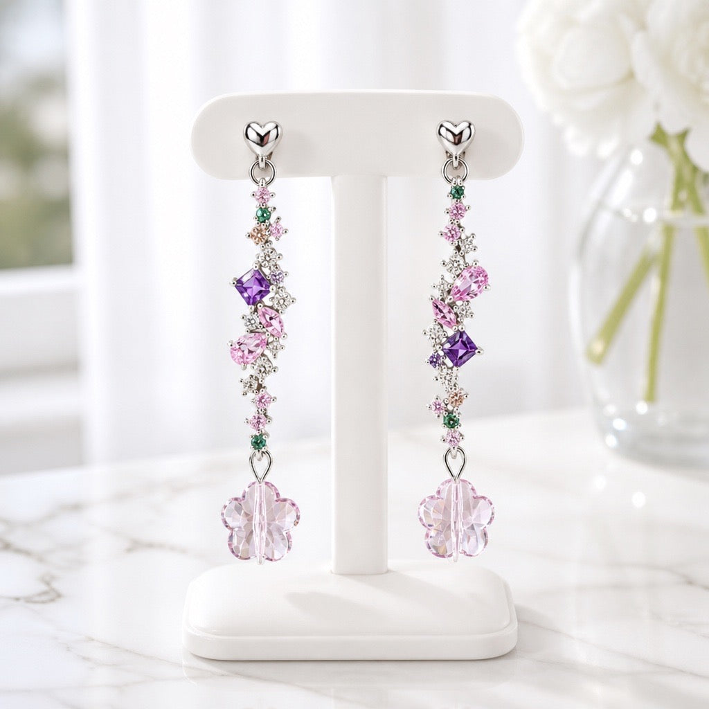 Floral CZ Drop Earrings