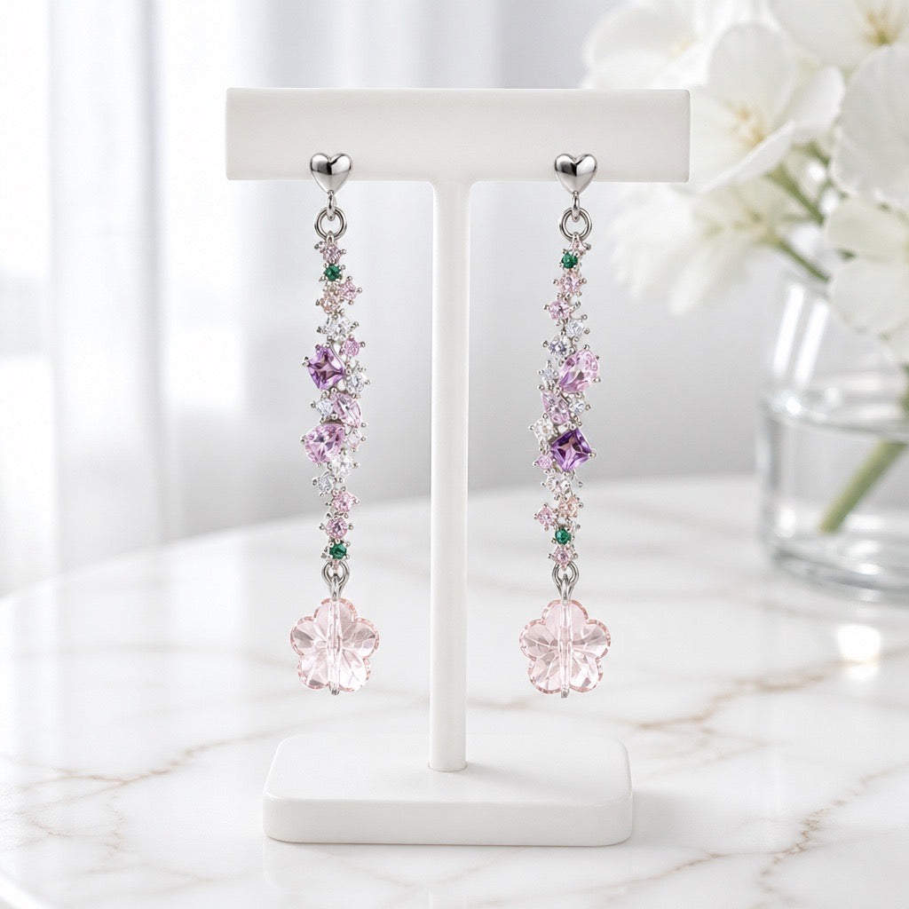 Floral CZ Drop Earrings