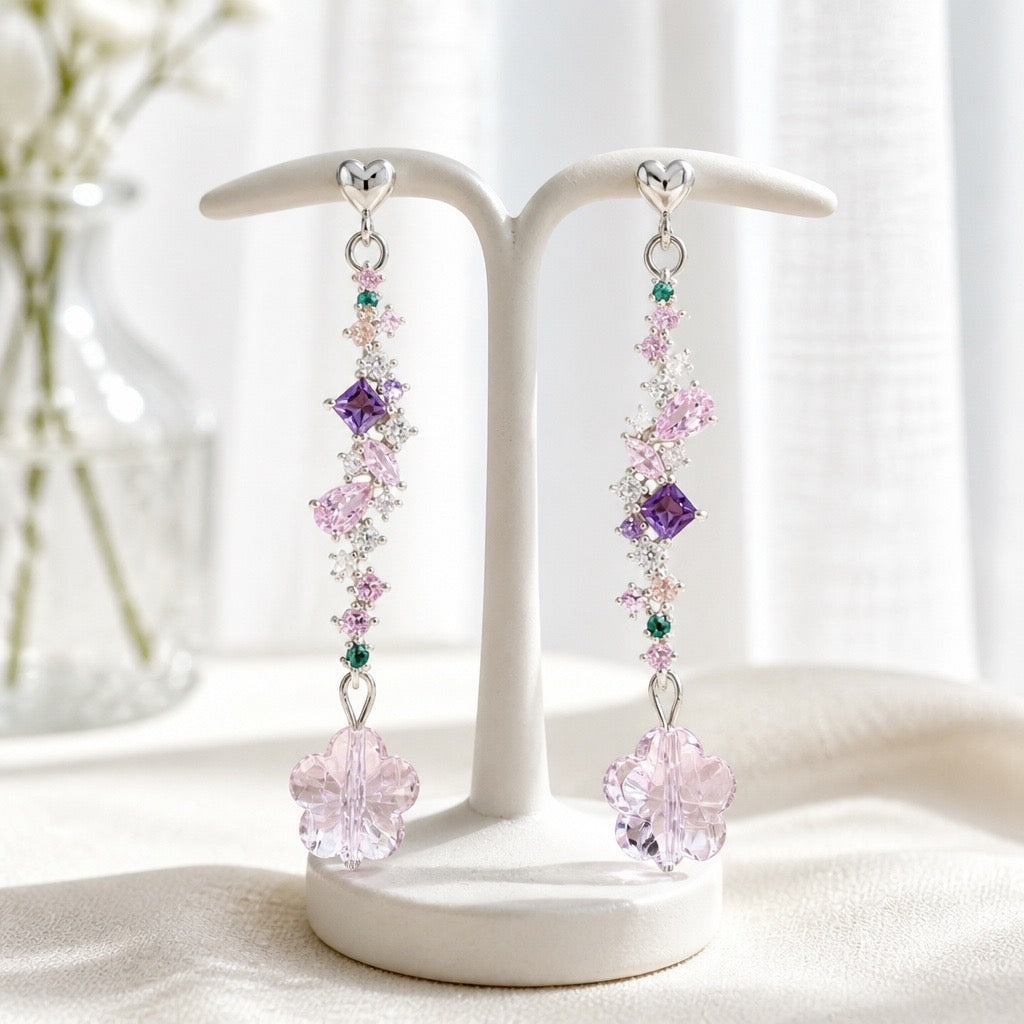 Floral CZ Drop Earrings