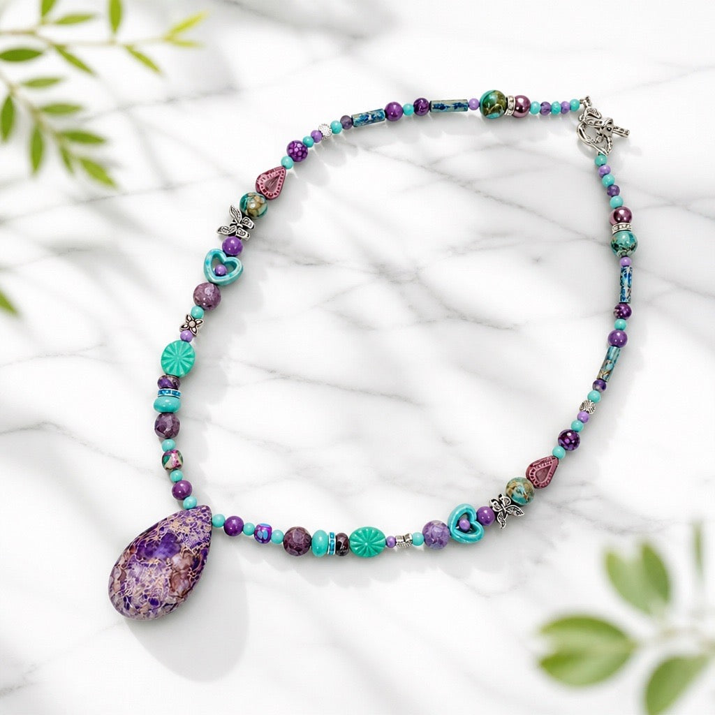 Long Beaded Gemstone Necklace