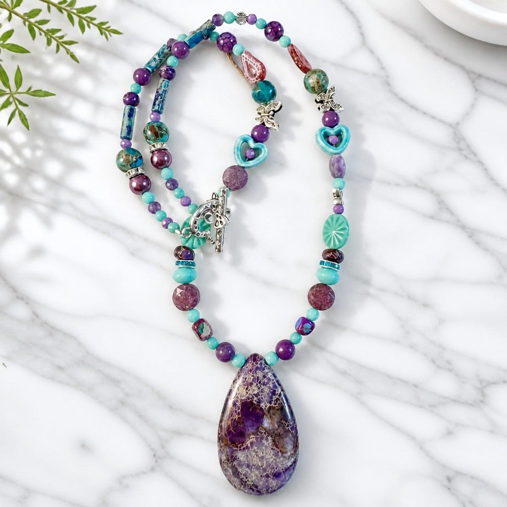 Long Beaded Gemstone Necklace