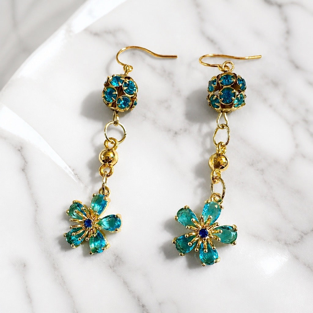 Cubic Zirconia Sparkly Flower Drop Earrings