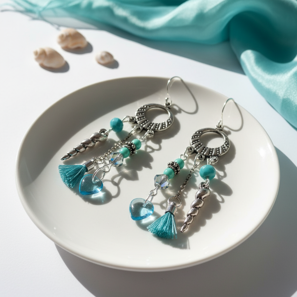 Teal Shell Chandelier Earrings