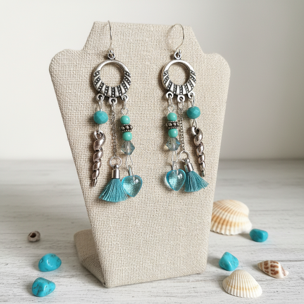 Teal Shell Chandelier Earrings