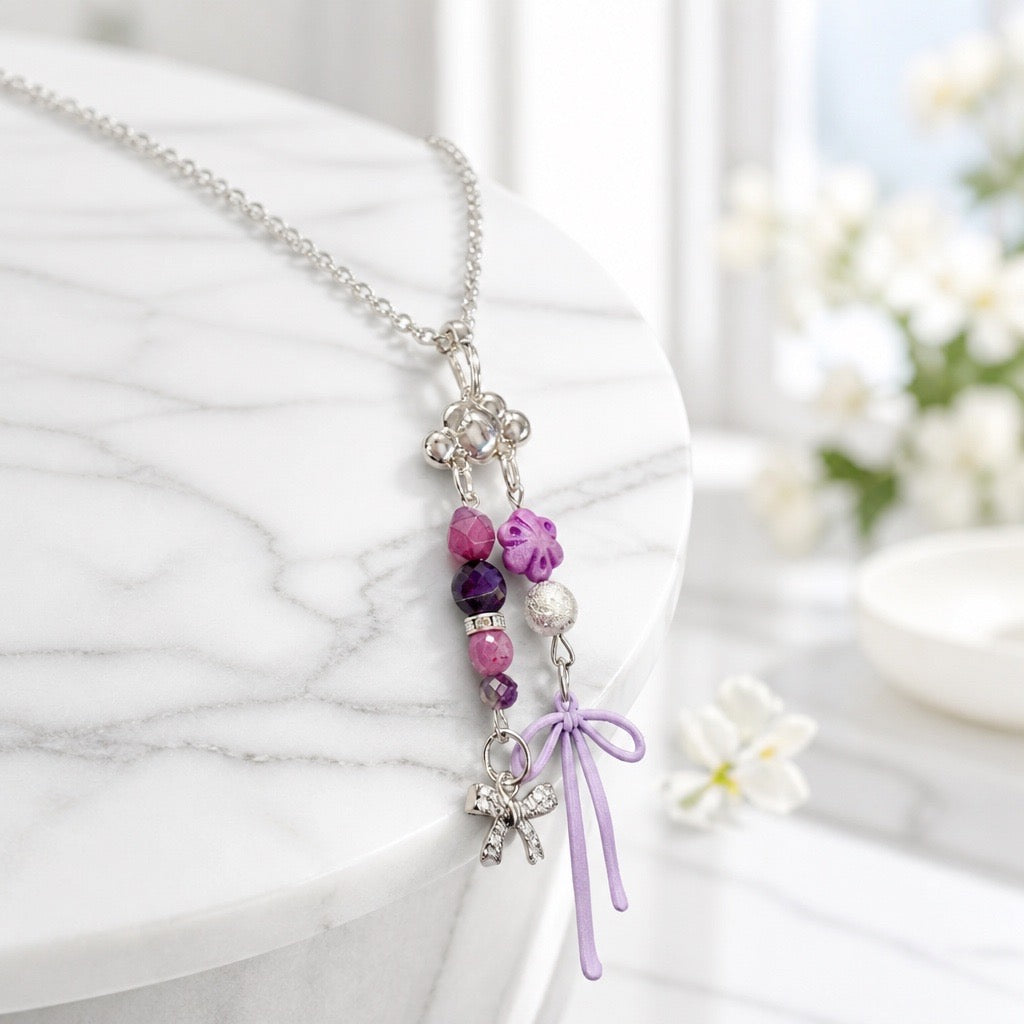 It’s Raining Bows in Purple! Necklace