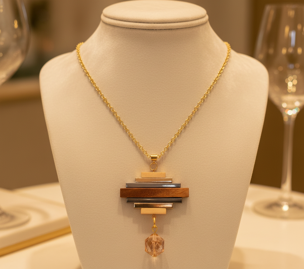 Art Deco Wood Fidget Necklace