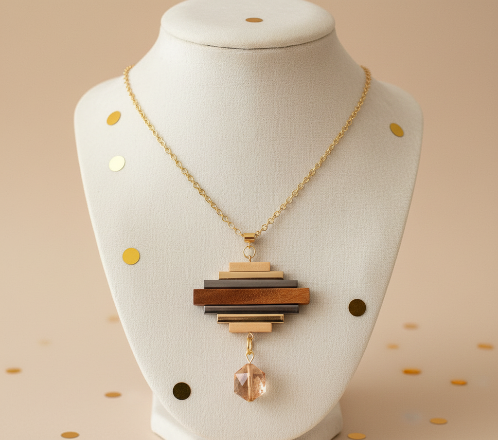 Art Deco Wood Fidget Necklace