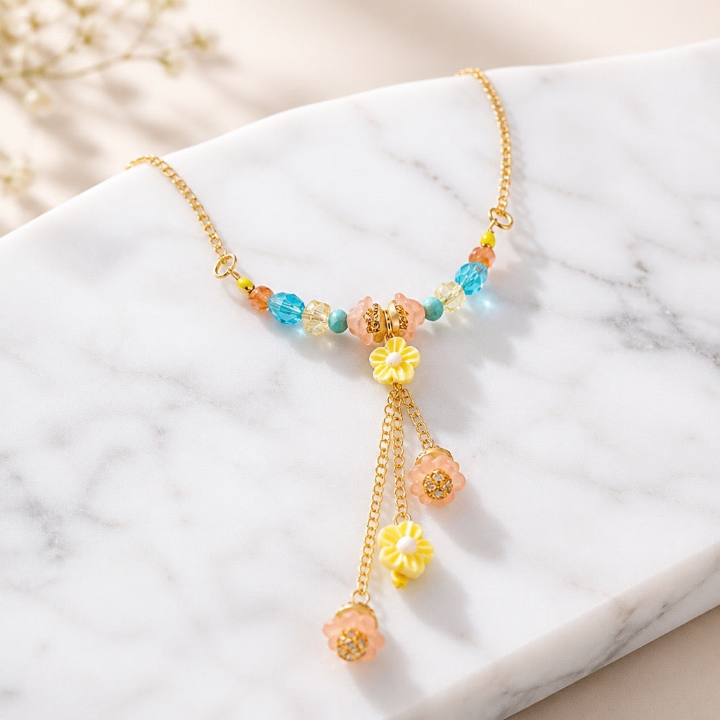 Colorful Floral Tassel Necklace