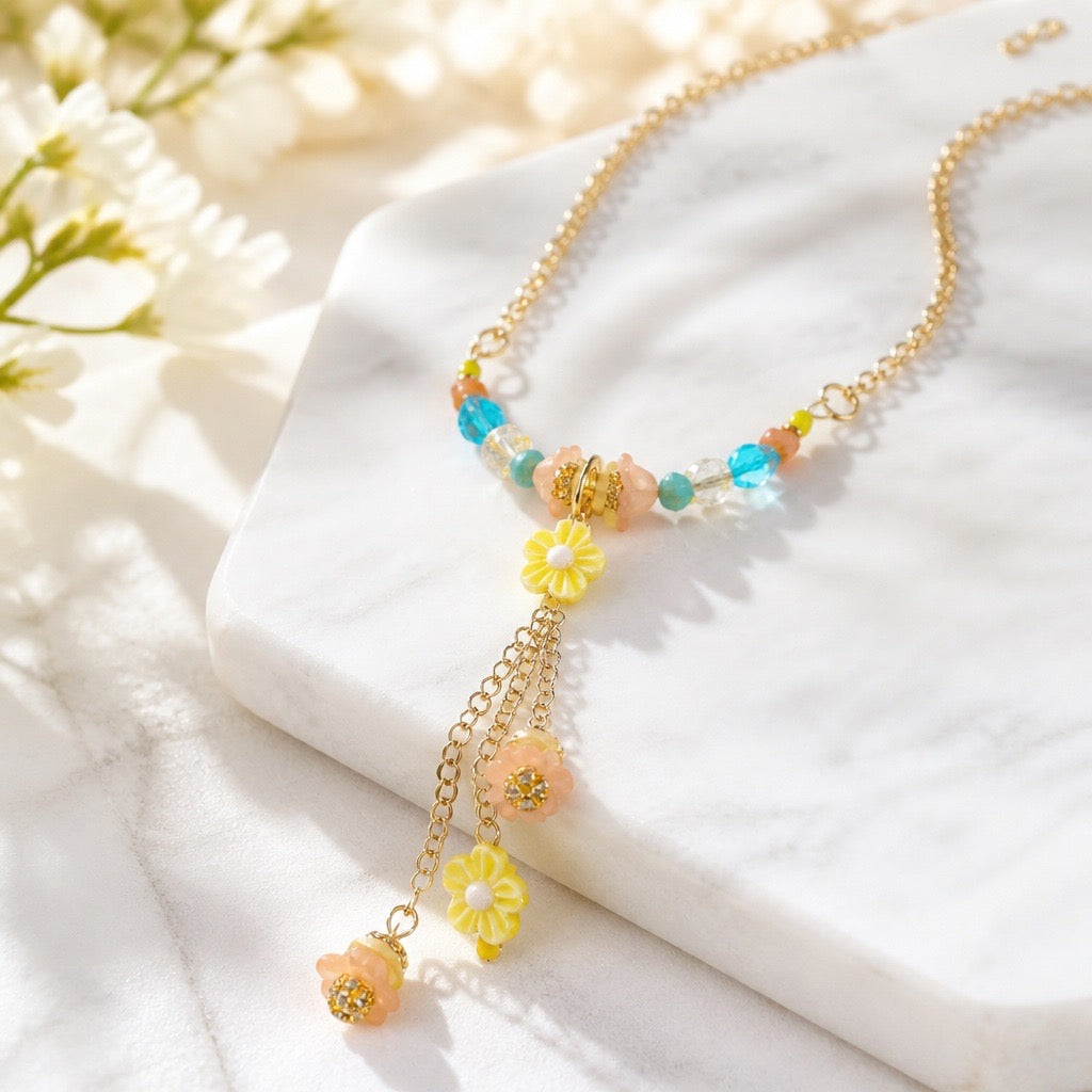 Colorful Floral Tassel Necklace