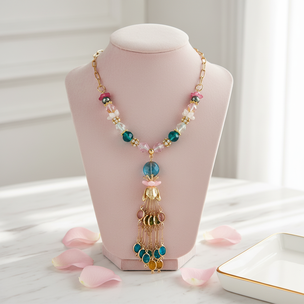 Fairycore Floral Tassel Necklace: Handmade OOAK Fantasy Jewelry