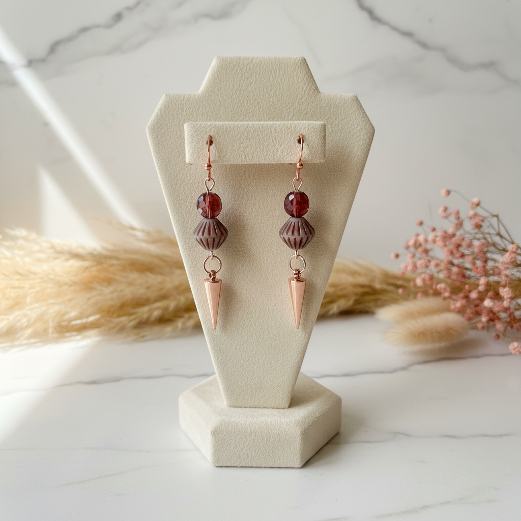 Rose Gold Spike Earrings: Czech Glass Beaded Punk Jewelry