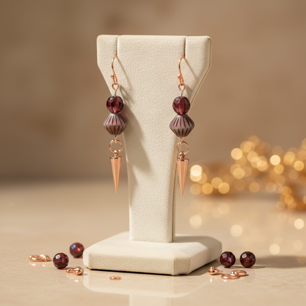 Rose Gold Spike Earrings: Czech Glass Beaded Punk Jewelry