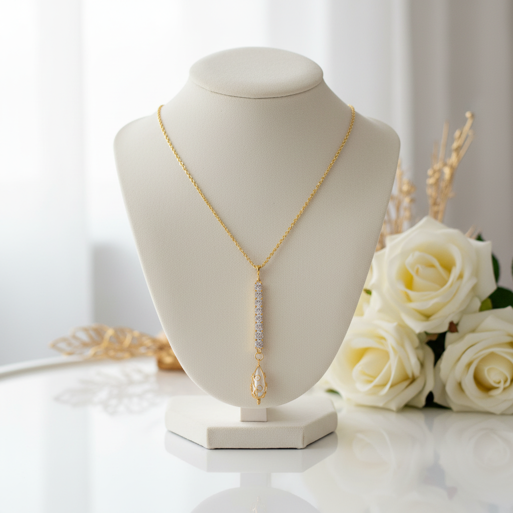 Elegant Cubic Zirconia with Wire Wrapped Faux Pearl Y Necklace