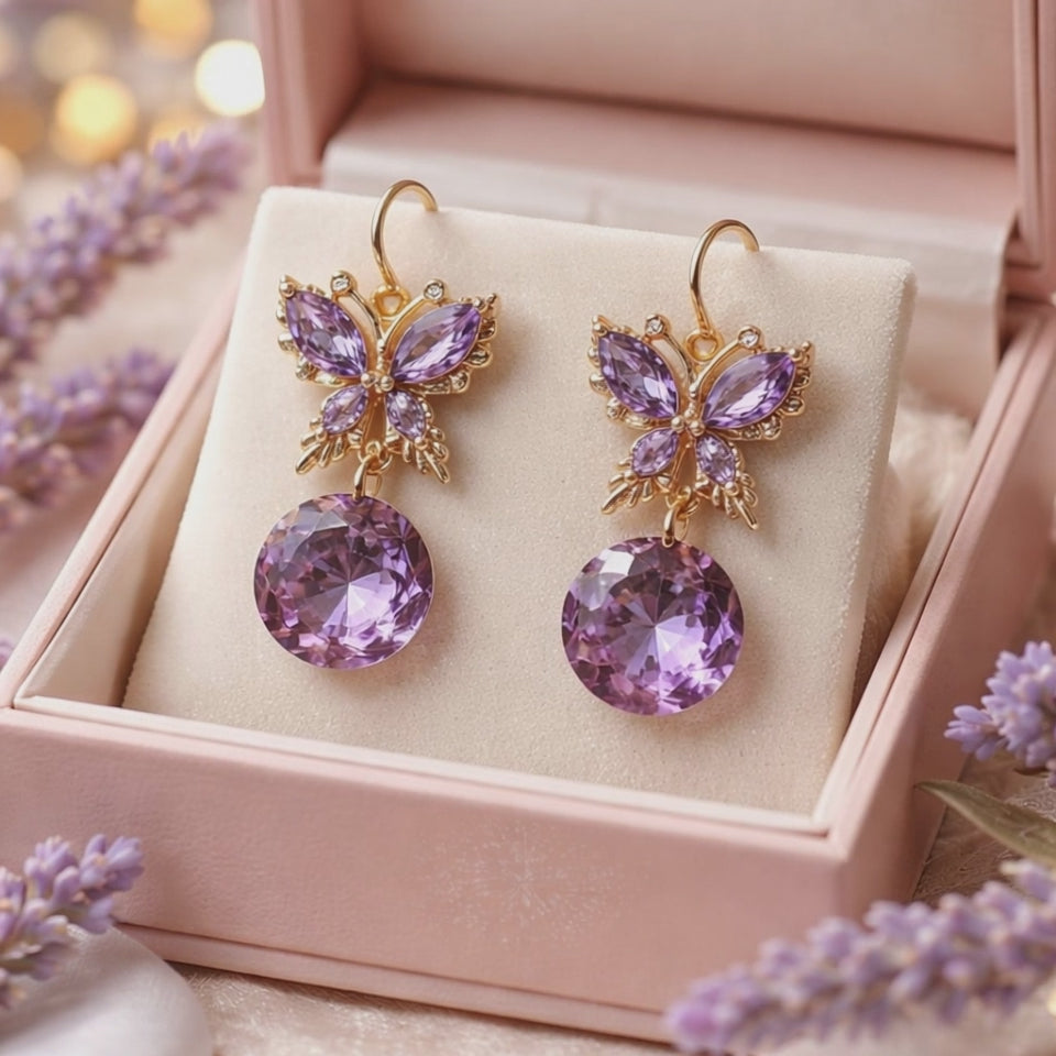 Purple Austrian Crystal Butterfly Earrings