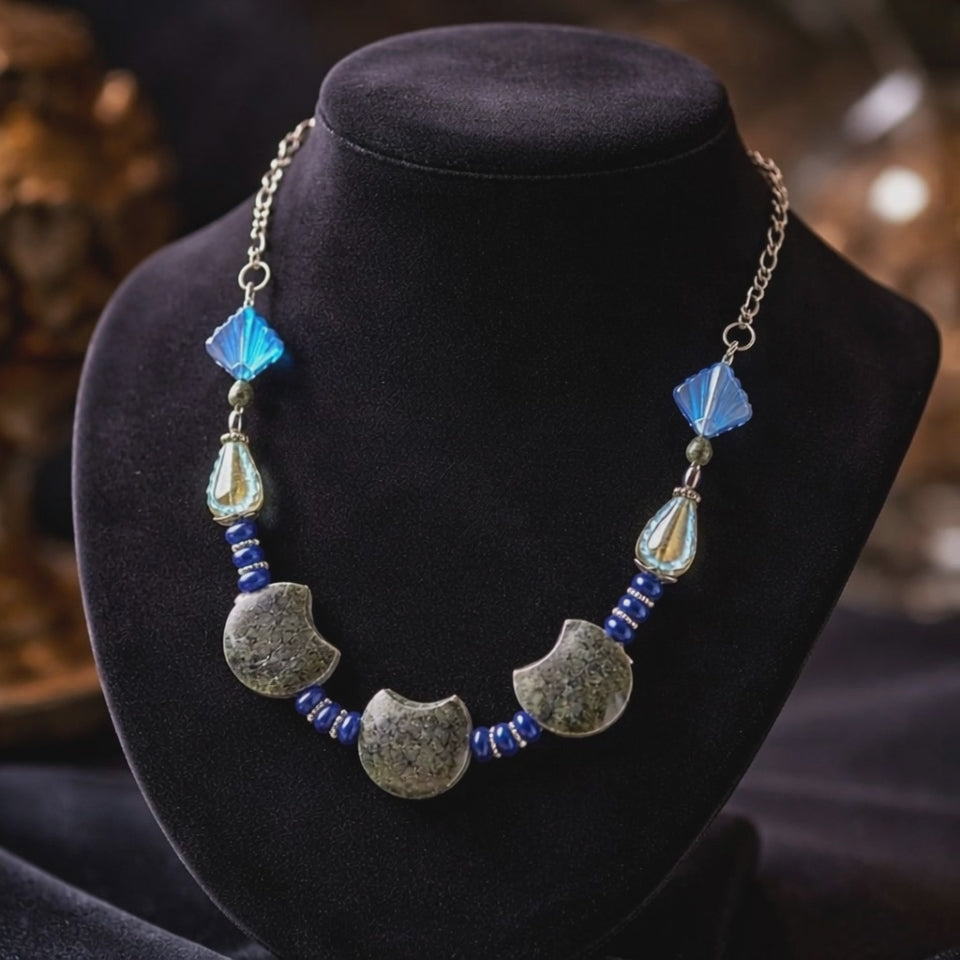 Bronzite Moons with Purple Jade Bronze Necklace